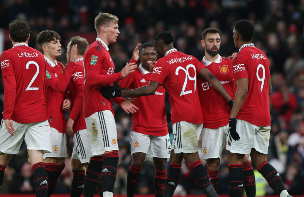 Manchester United players celebrate 